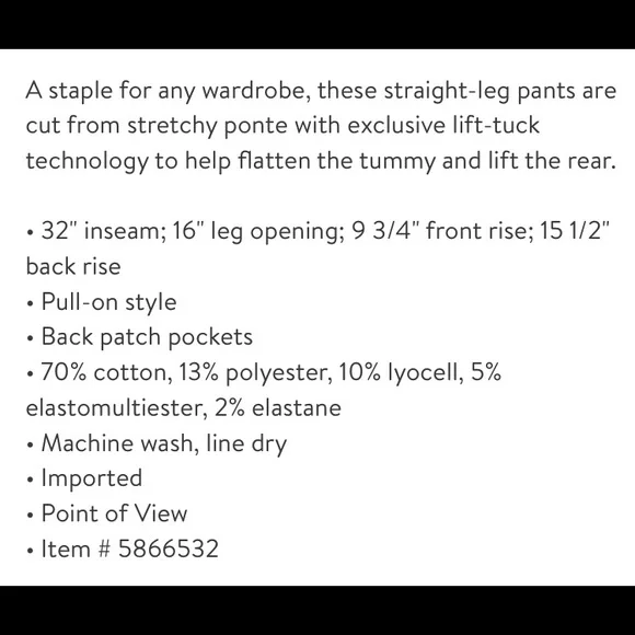 NYDJ straight leg denim ponte pants. Worn only once, very soft and comfy. - Picture 3 of 3